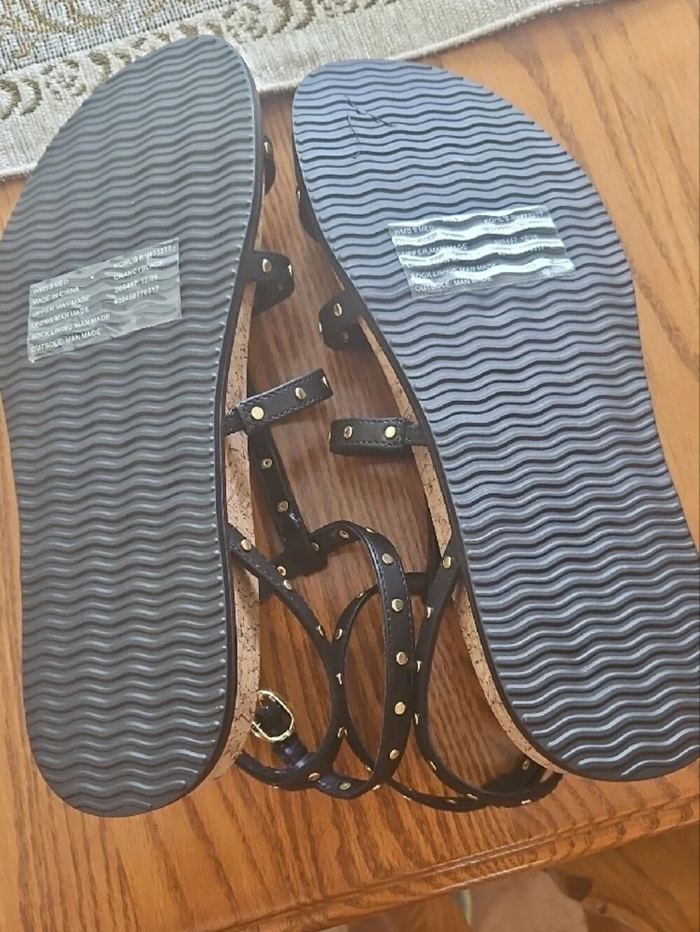 NEW SO Black Strappy Studded Sandals with Gold Buckle. Sz 9